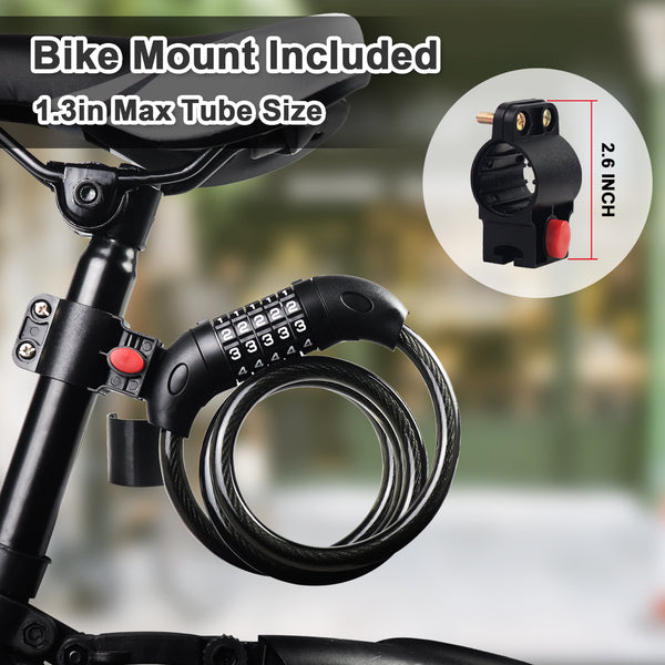 Bike Lock 5-Digit Resettable Combination Coiling Bike Cable Lock with Bracket